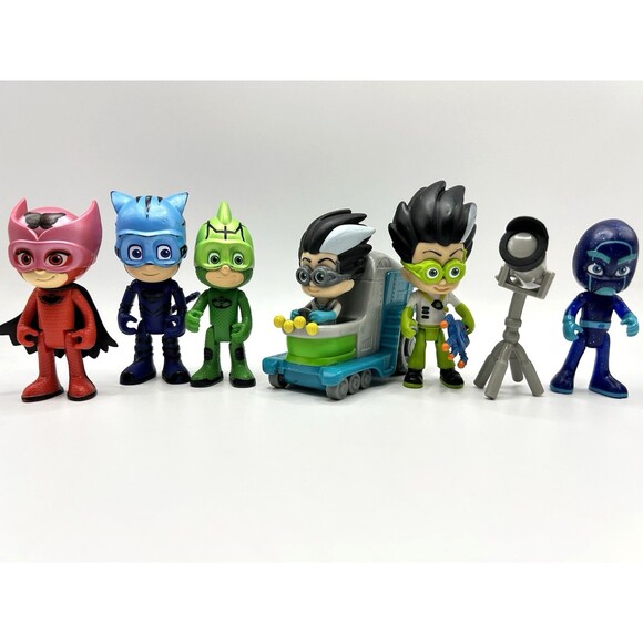 PJ Masks Figures 3” LOT Of 7 Catboy Owlette Gekko Romeo Night Ninja + Telescope - Picture 1 of 8